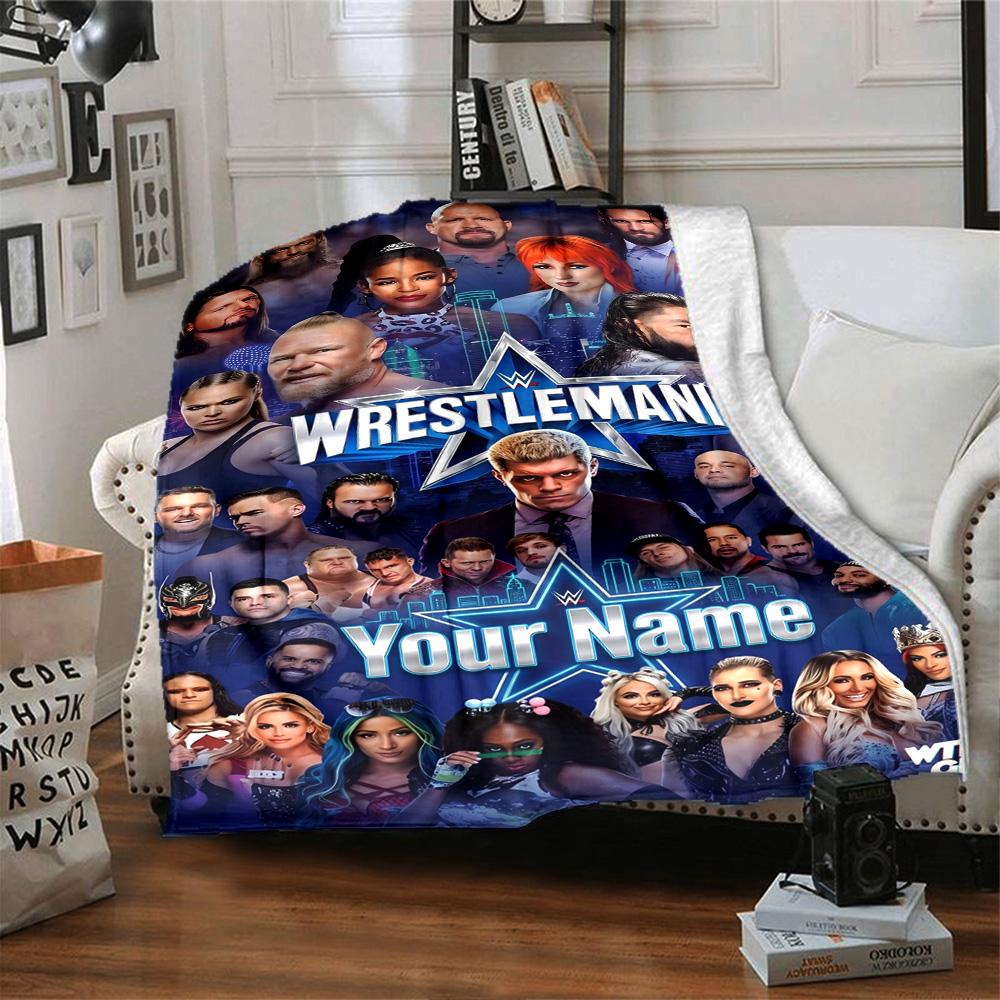 Wrestlemania Customize Text Blanket Cozy Customizable Blanket Durable Comfort Perfect for Nap Chair Living Room Office Four Seasons Multipurpose