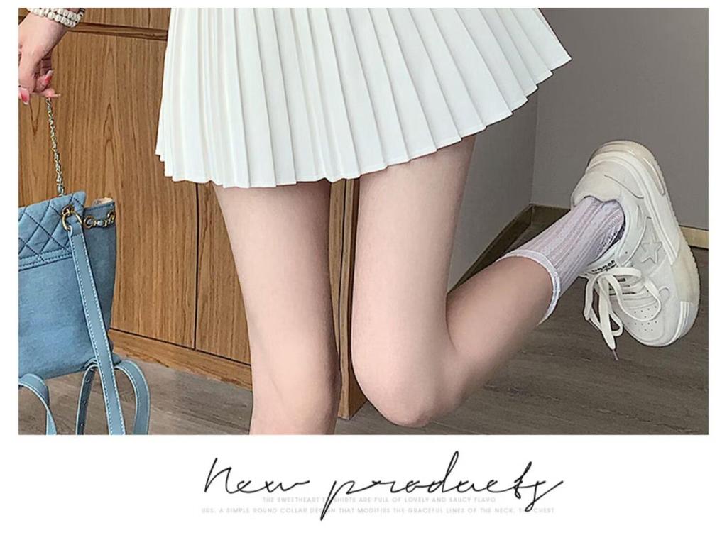 2024 Spring & Autumn White A-Line Pleated Skirt - Anti-Exposure, Short Length for Women