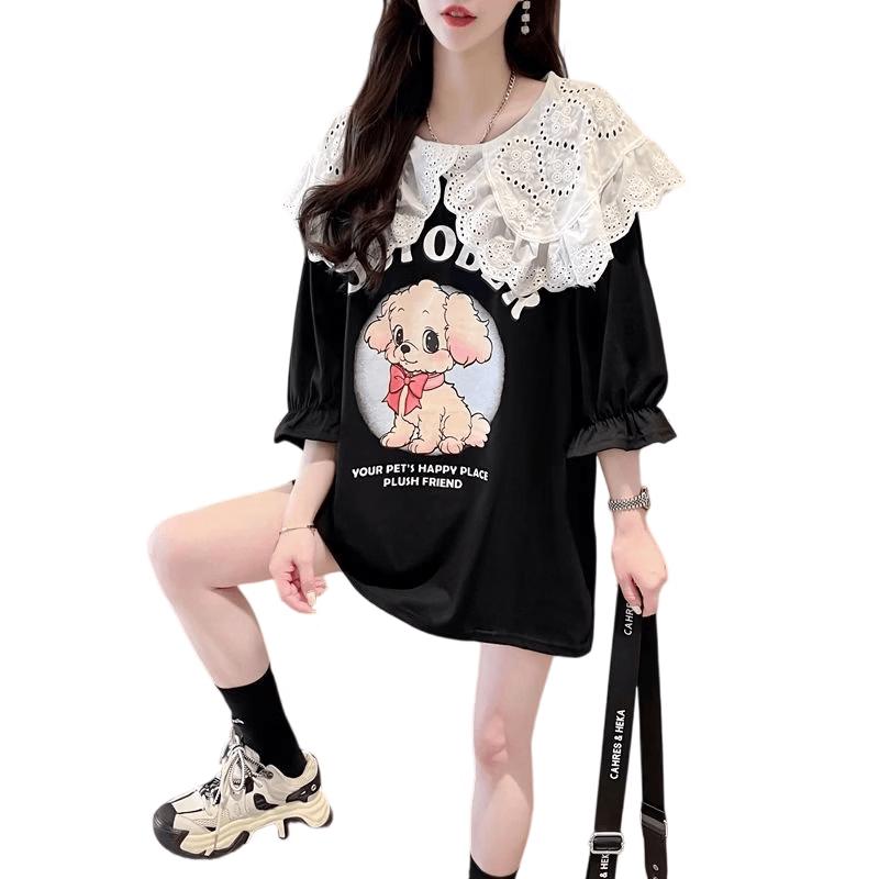 La Chapelle Women s Doll Collar Printed Short Sleeve T-Shirt M