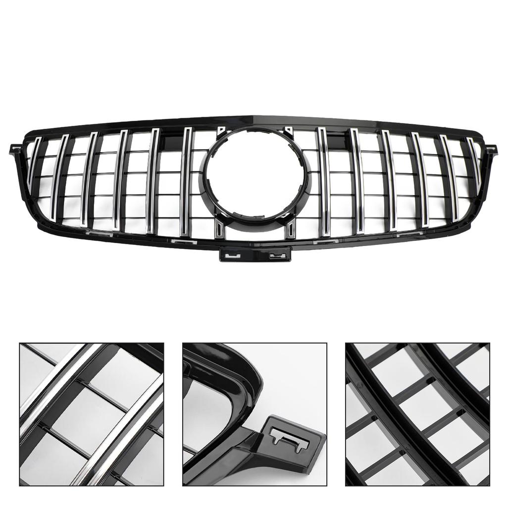 Chrome Black Front Grille Grill Fit Benz W166 2012-2015 ML350 400 550 GTR Style