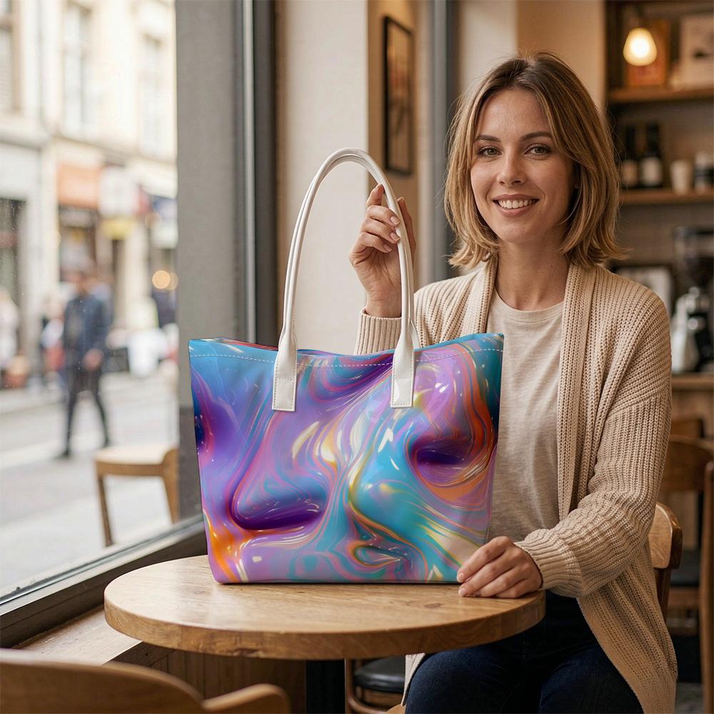 Holographic Swirl Pattern Shoulder Bag Stylish Daily Tote Bag for Casual Outings