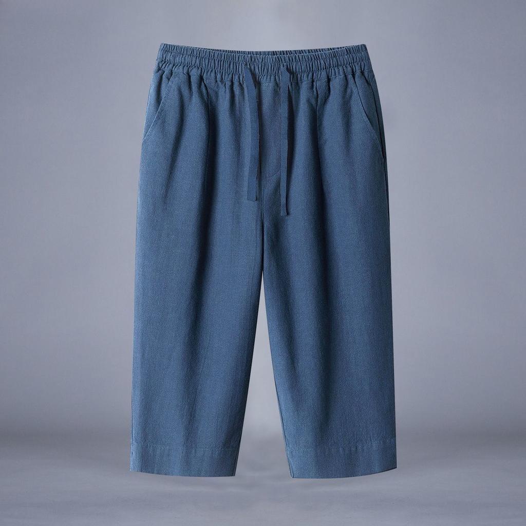 Men's Summer Cotton and Linen 7-point Pants  Loose Thin Straight Shorts Plus Size Linen Beach Pants
