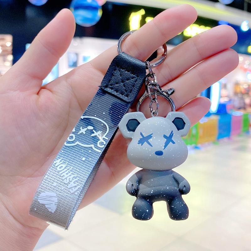 Cartoon Starry Sky Chameleon Bear Keychain Cute Trendy Fashion Bear Car Key Chain Couple Bag Pendant Soft glue