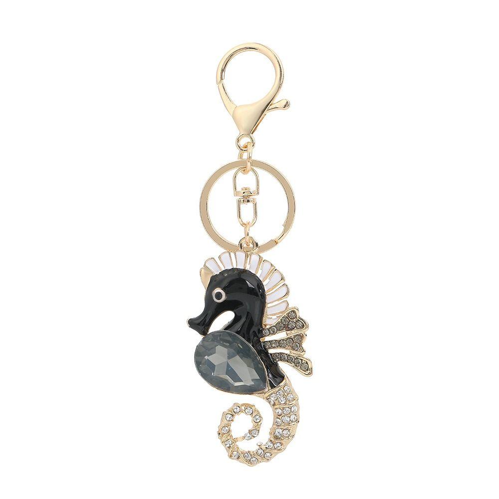 Exquisite Ocean Seahorse Keychain Rhinestone Bag Pendant Fashion Car Key Ring  Female Decoration