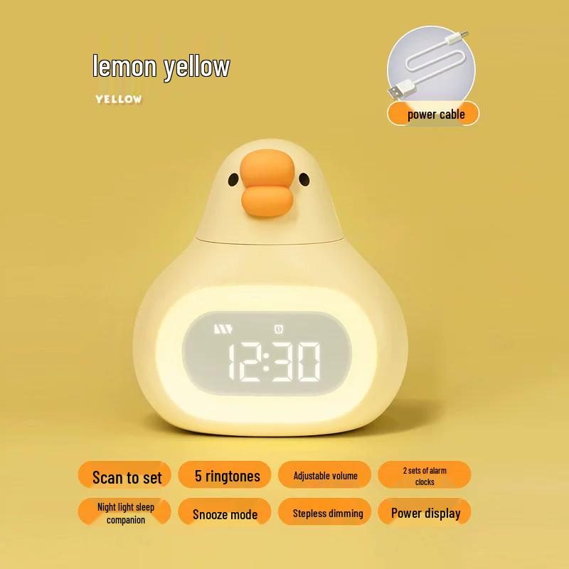Chubby Cartoon Goose Alarm Clock with USB & Night Light – Multifunctional Student Desk Ornament жёлтый