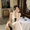 LC temperament gentle wind neck halter slim lace fishtail skirt women's spring and summer new sexy pure desire to close the waist