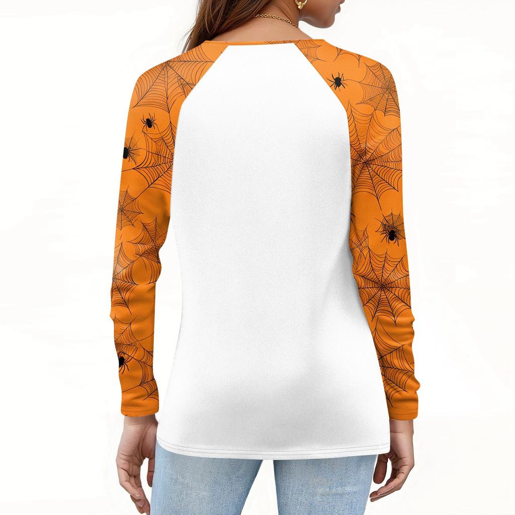 Women's T Shirt Halloween Print Long Sleeve Daily Fashion Basic Round Neck Raglan Sleeve Top