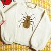Round Neck Long Sleeve Loose Sweater with Insect Jacquard Pattern - Cute European and American Style