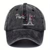 1pc Retro Paris Eiffel Tower  Hearts Print Baseball Cap  Adjustable Unisex Breathable Fabric Hat for Outdoor Travel