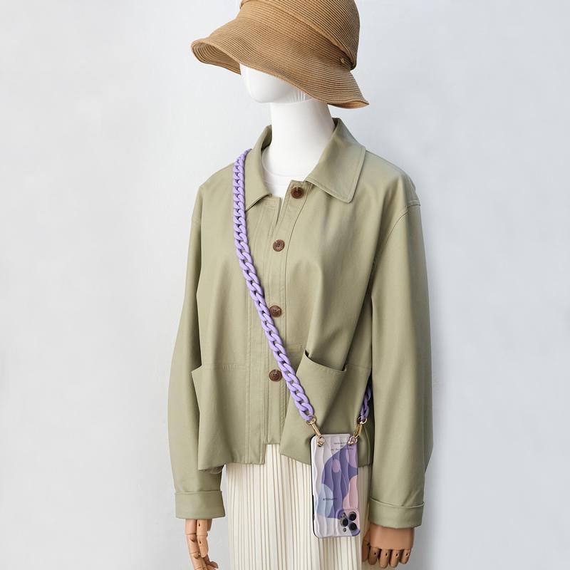 New Phone Accessory Detachable Lanyard Black Matte Crossbody Strap Long Phone Case Chains Acrylic Pendant Neck Solid Phone Chain