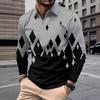 Vintage Tribal Print Long Sleeve Polo Shirt, Stylish Casual Men's Top