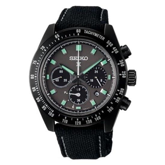 Seiko Watch PROSPEX SBDL105 Mens Wristwatch Made Japan Solar SPEEDTIMER Series Tachymeter Bezel Chronograph Date Calendar Nylon Belt All Black Steel