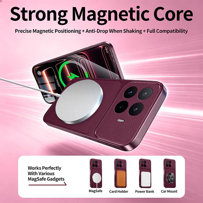 PU Leather Magnetic Wireless Charging Case For Magsafe Xiaomi Poco C75 C85X C81 M7 Plus M8 X8 X7 F5 F6 F7 F8 F9 Pro Max Ultra