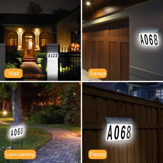 Solar House Numbers Light LED Illuminated Waterproof Address Sign Easy Installation Solar-Powered Lighting Doorplate for Front Door