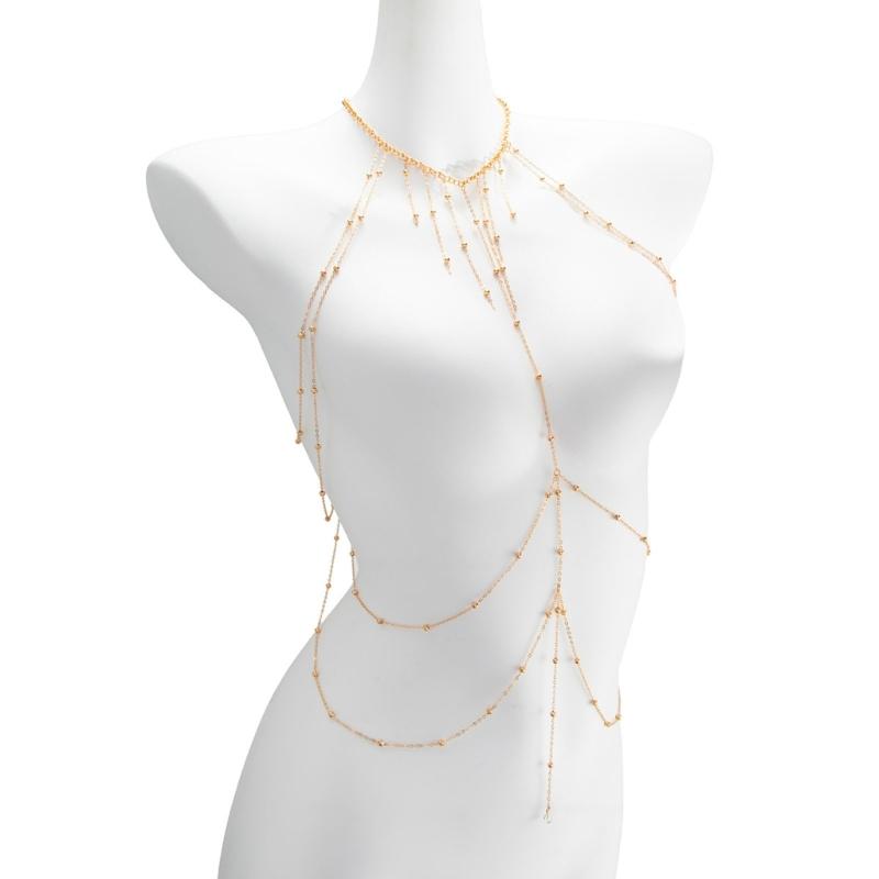 Draped Body Chain Jewelry Alloy Multi-Chain Torso Accessory for Vacation Outfits, Bikini Styling, Parties and Beachwear