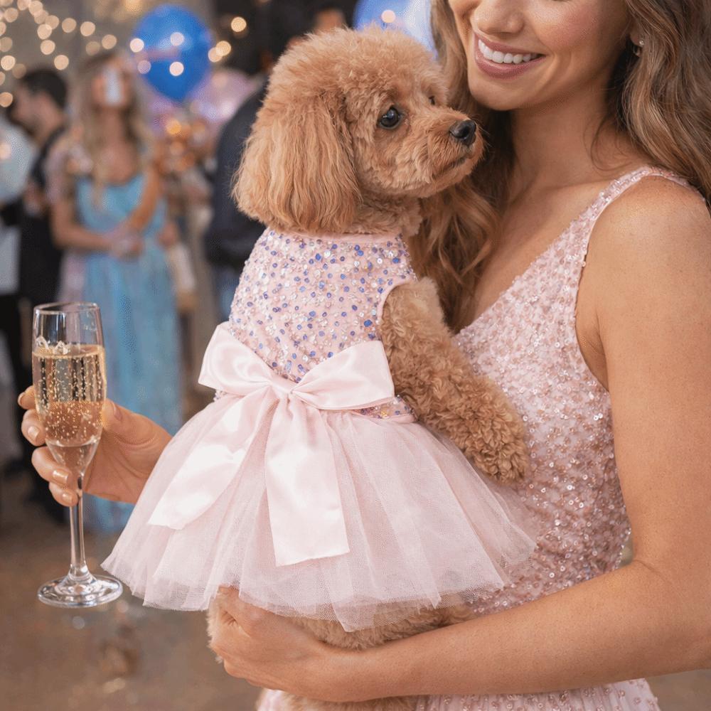 Sequin Pet Princess Dress Lace Bow Dog Tulle Skirt Pet Wedding Dresses  Party Wear