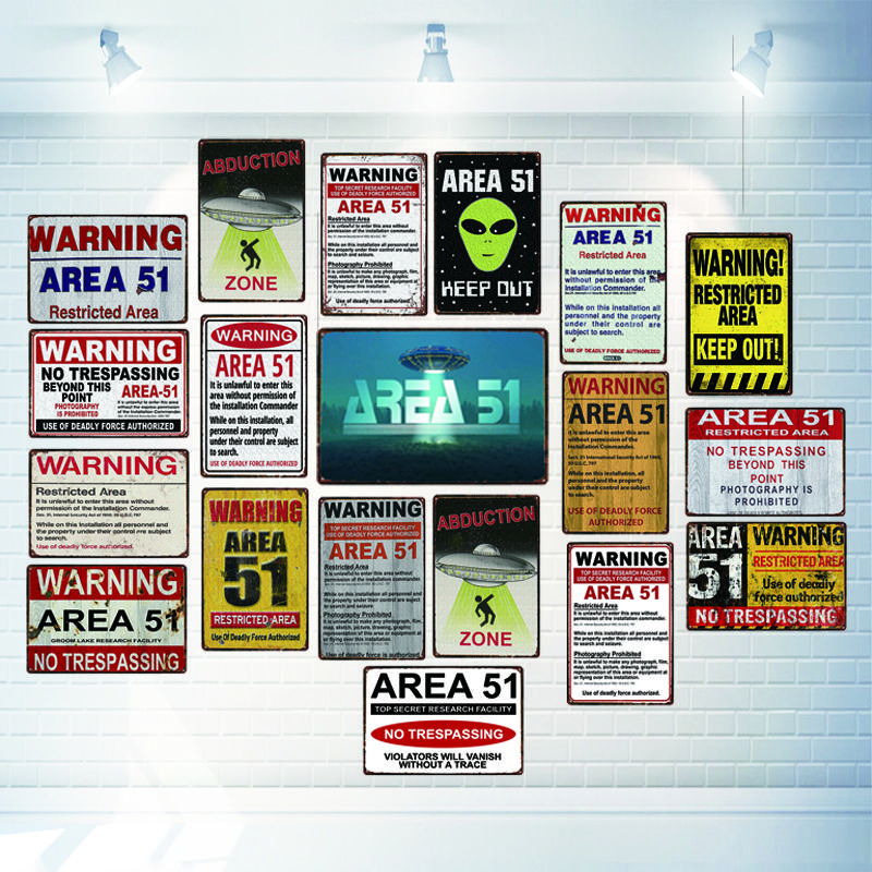 Area 51 Warninng No Trespassing  Retro Metal Sign  Wall kitchen  Home Art Vintage Decor Metal Poster 30X20CM DU-2853
