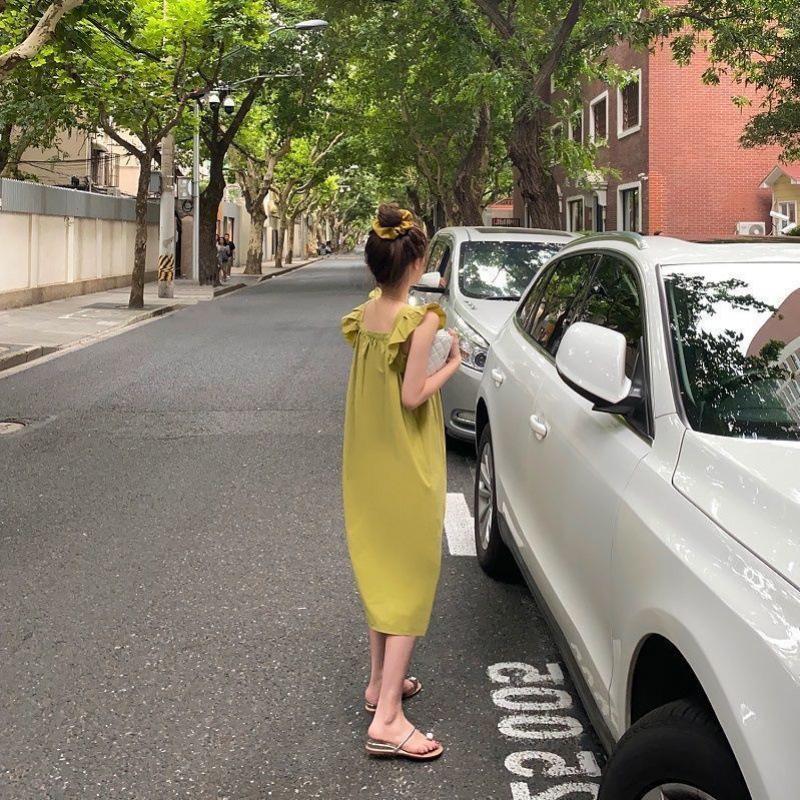 

Dress women s summer dress playful princess square collar Han Fan design sense small flying sleeves age-reducing dress summer women 3xl [recommended 75-90kg ] зелений