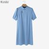 ZANZEA Women Summer Stand Collar Casual Short Sleeve Dress