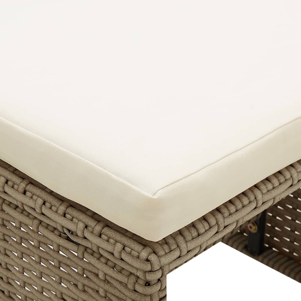Garden Stool Set 2 Pieces with Seat Cushions Poly Rattan Beige