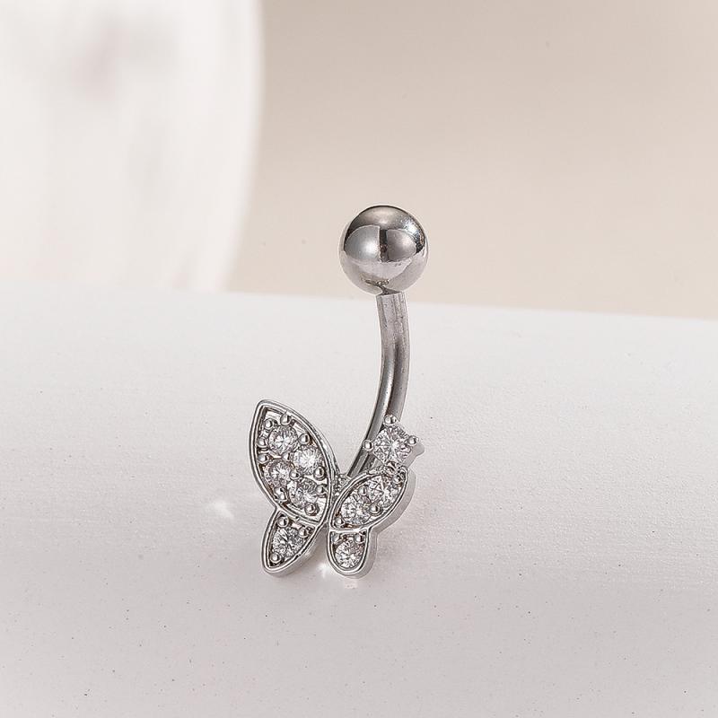 Fashion Zircon Butterfly Belly Button Rings Shiny Crystal Bow Navel Piercing For Women Girls Sexy Belly Ring Beach Jewelry Gifts