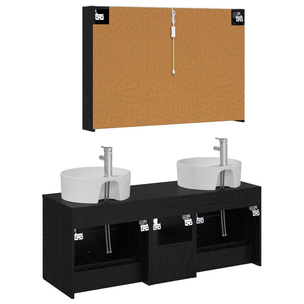 Bathroom Furniture Set 4 Pcs Black Oak Engineered Wood and Glass