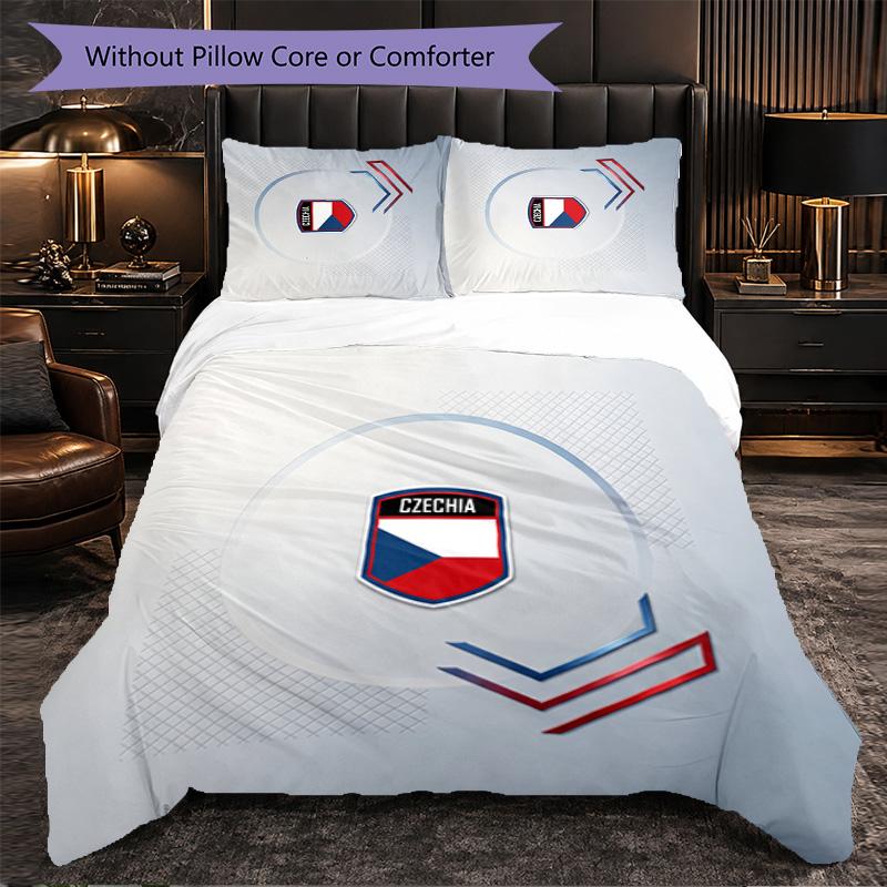 Czech Republi Football Pattern 3 Pieces Bedding Set Soft Microfiber Duvet Cover with Pillow Cases for Bedroom