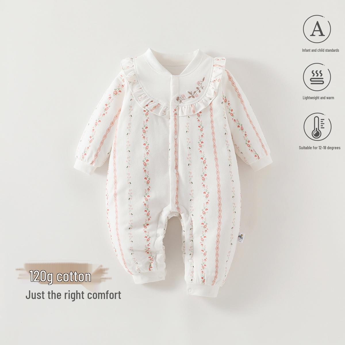 

Quilted Long-Sleeve Baby Romper: Warm Autumn/Winter Onesie (120g) 66 cm
