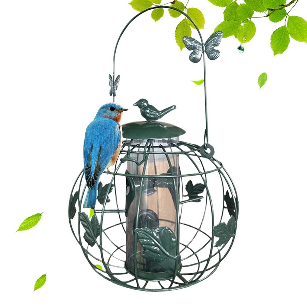 Outdoor Suspended Mesh Cage Bird Feeder Tubular Squirrel Proof Bird Feeder Metal Bird Feeder For Lawn Outdoor Backyard
