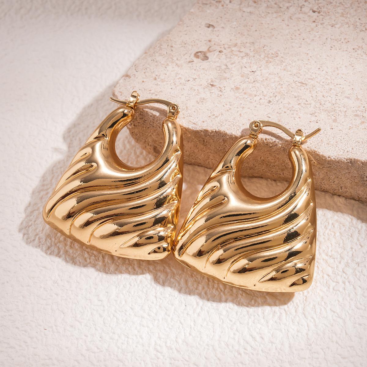 Metal hollow geometric square texture ear buckle personality temperament earrings