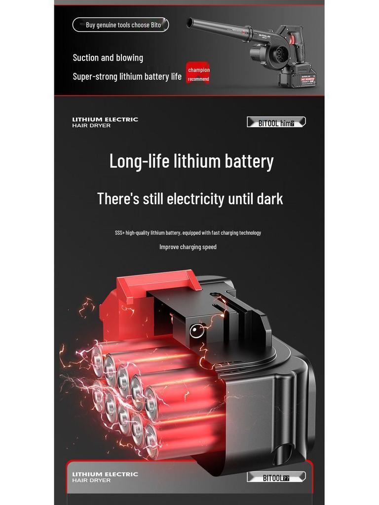 Cordless Electric Hair Dryer & Blower Vacuum with Lithium Battery