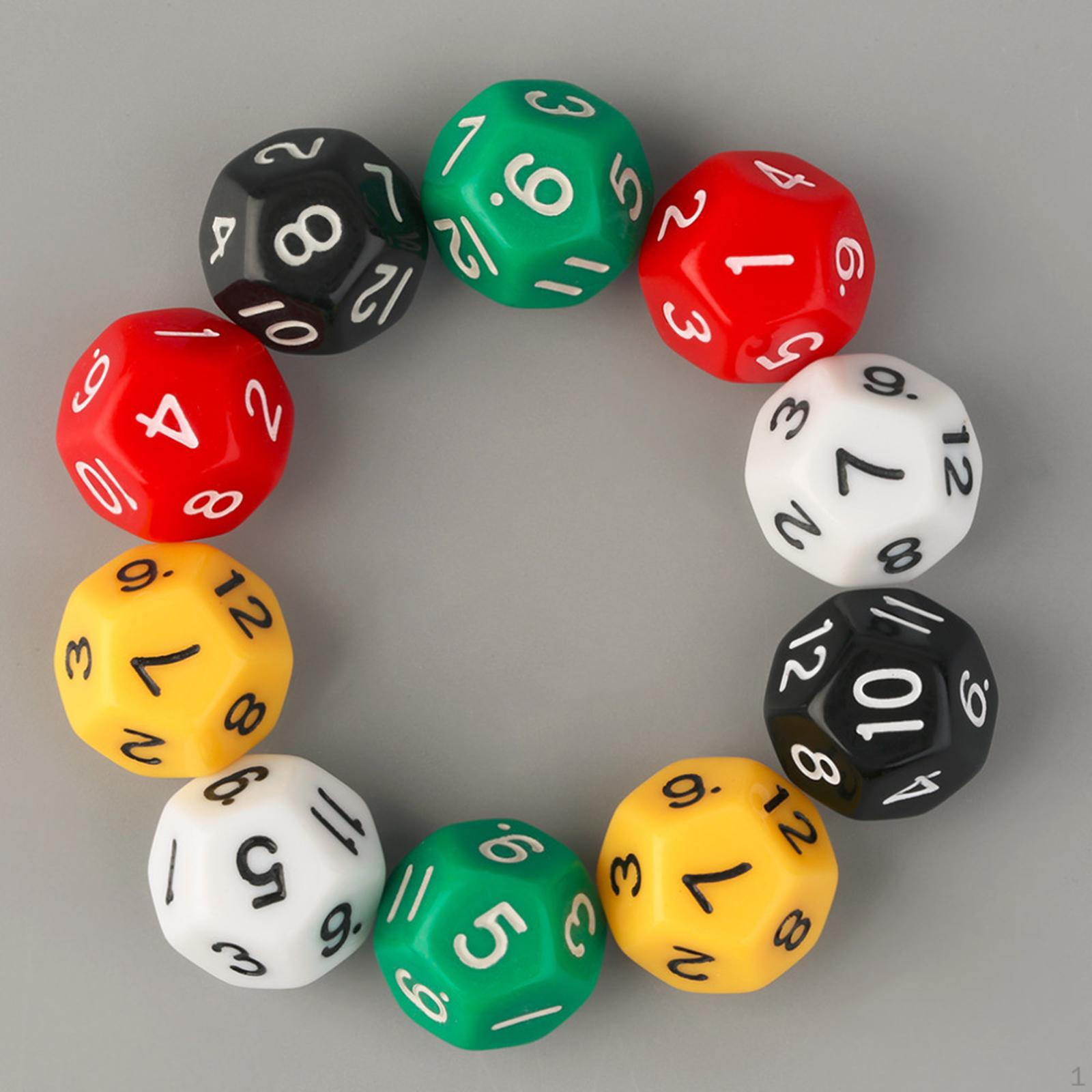 10x D12 Polyhedral Dice, 20mm Multipurpose Table Games, Multi Sided Dices for Board Game, Card