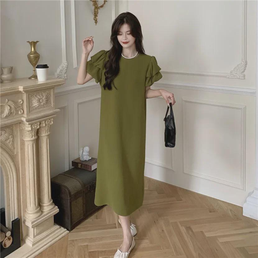 Summer 2025 Loose Plus Size Puff Sleeve Slimming Maxi Dress