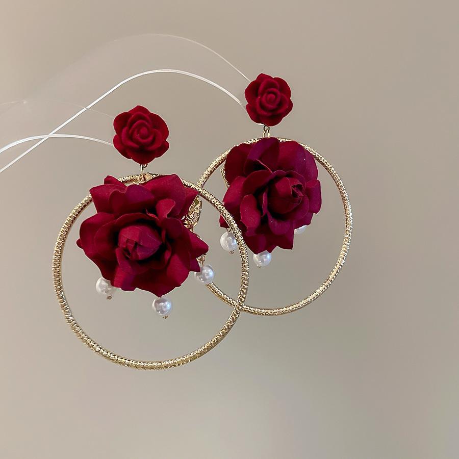 Dopamine Geometry Element Ring Earrings Women's Round Face Explosion Premium Sense Earrings Niche Design Stud Earrings Sweet Earrings