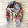 Ethnisch Stil Blumenmuster Russischer Schal Damen Luxus Blumenbedrucktes Bandana Strandtücher Retro Fransen Winter Pashmina Schal