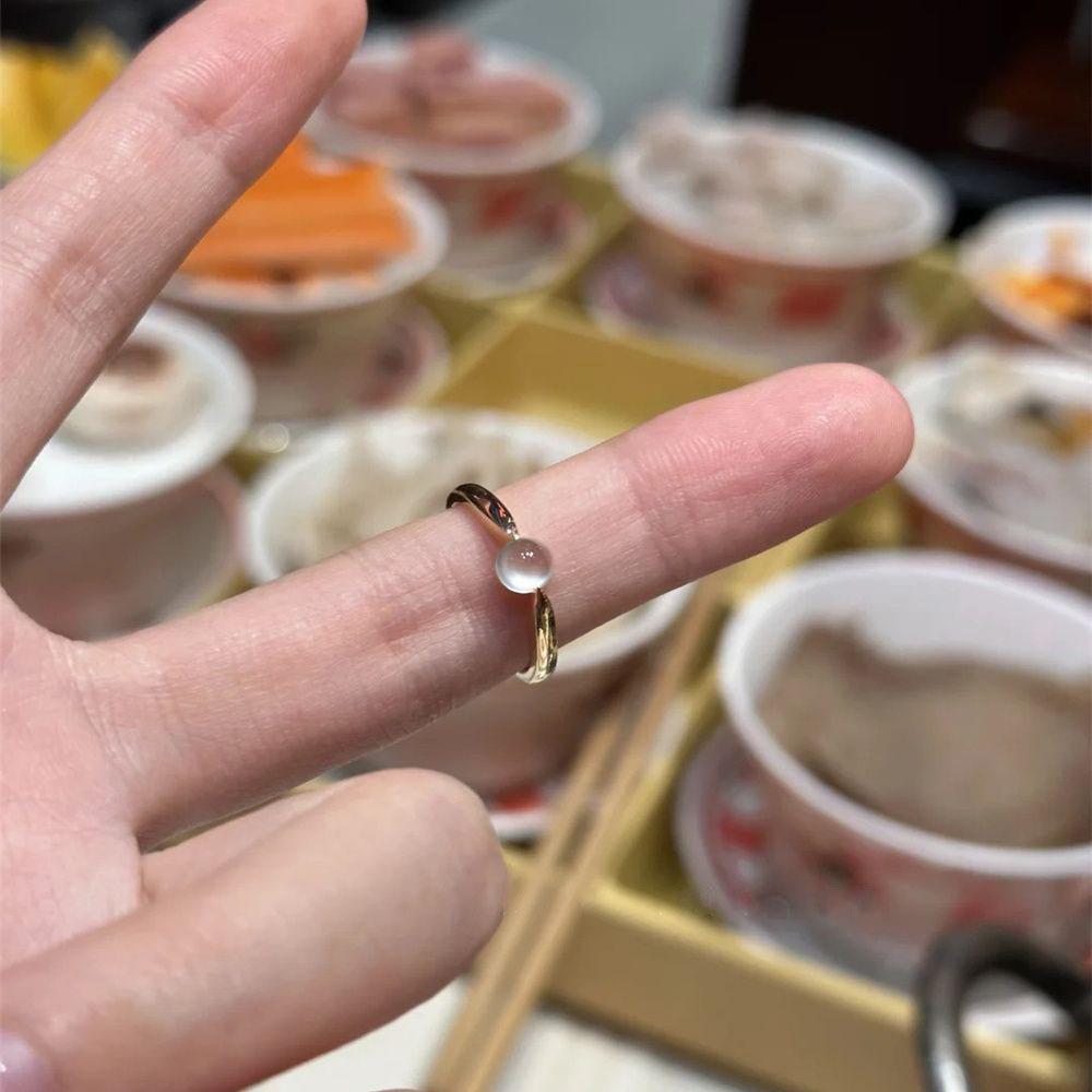 Xiaohongshu Chinese Style Translucent Chalcedony Thin Band Index Ring for Women Adjustable Open Size