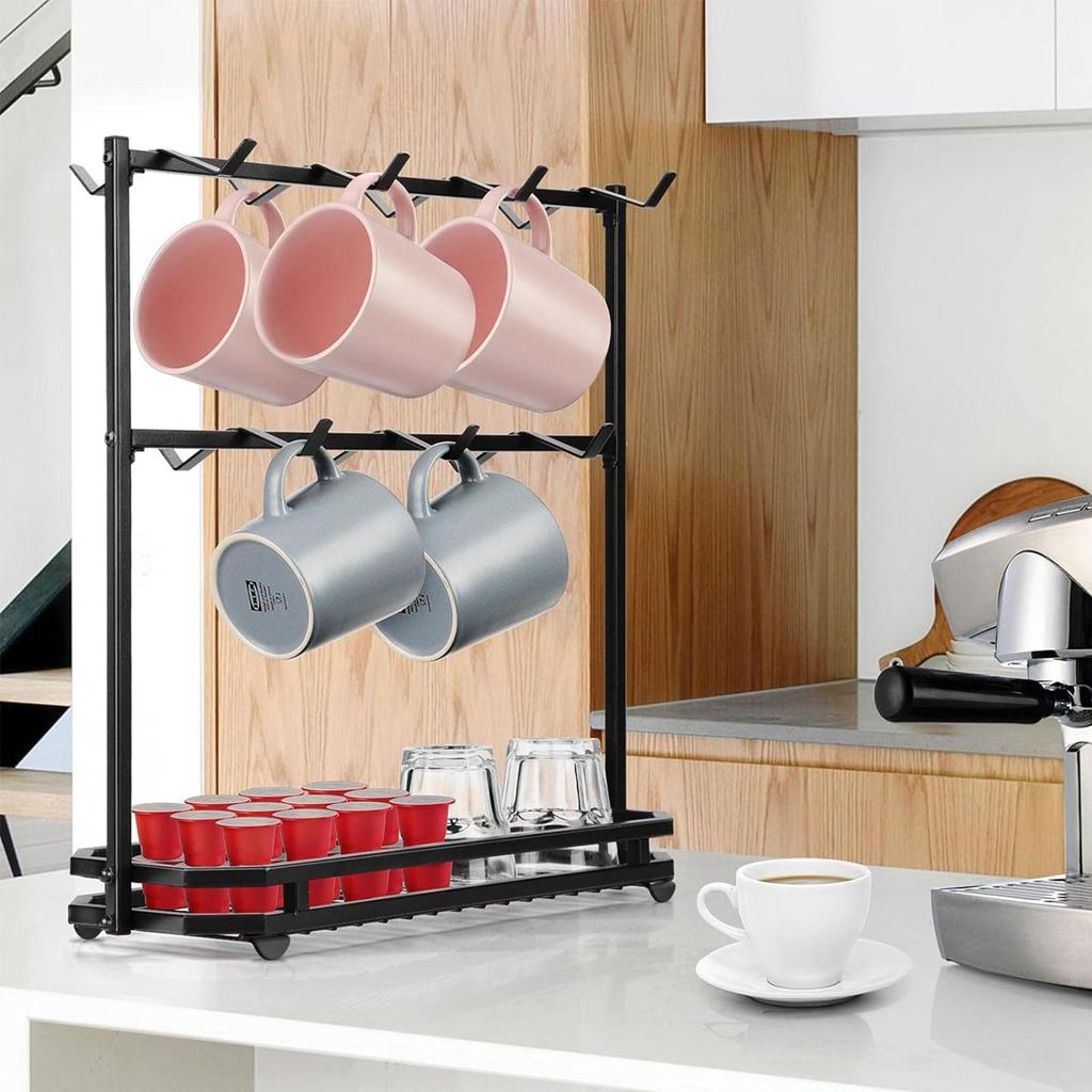 Coffee Mug Holder Rack 3-Tier Iron Storage Organizer Kitchen Counter Cup Hanging Stand