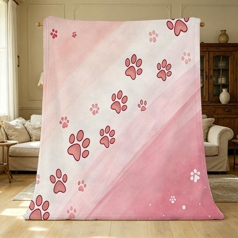 Cute Paw Prints Flannel Blanket – Soft Skin-friendly Gradient Solid Color, Warm Cozy Minimalist Home Blanket for Halloween & Christmas