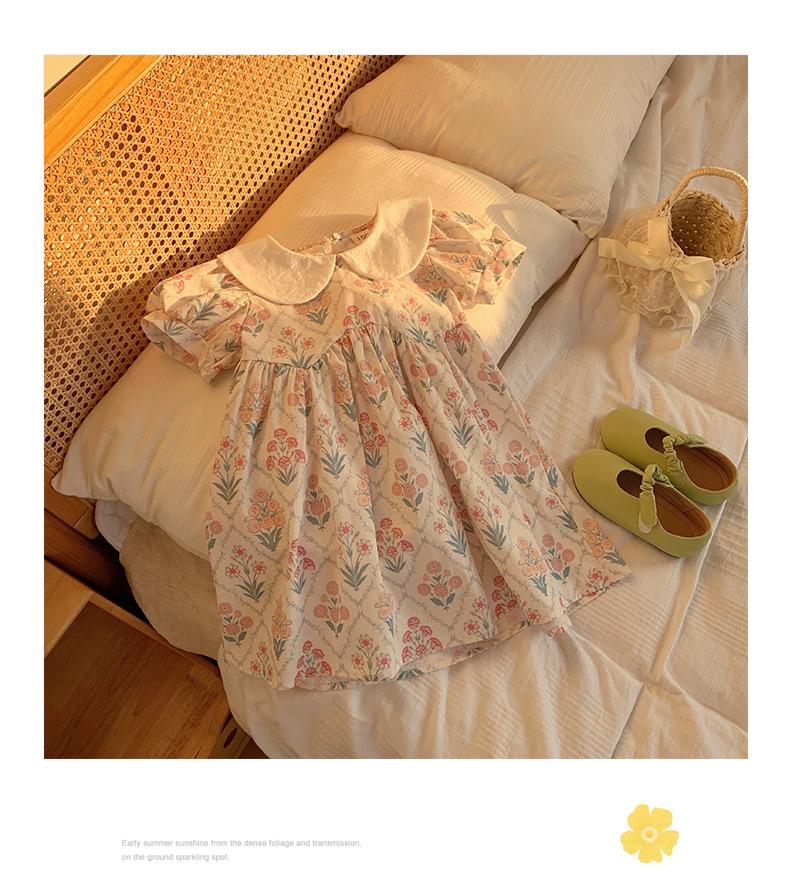 2026 Summer Korean Floral Print Doll Collar Dress for Toddlers and Young Girls - Short Sleeve Baby Dress