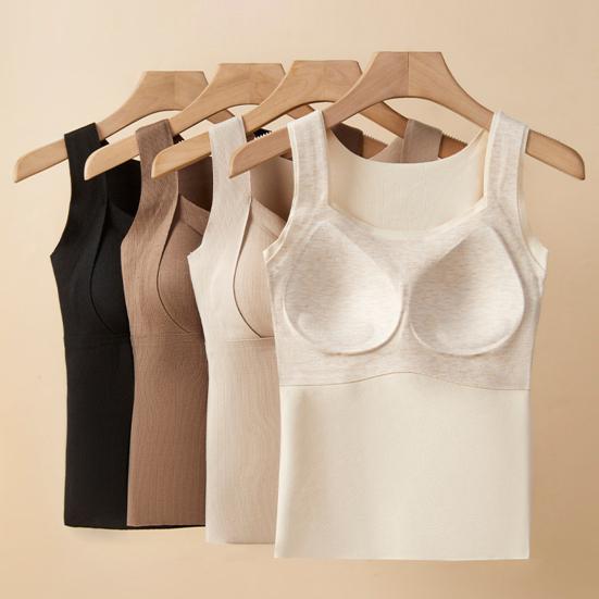 Women Sleeveless Thermal Tank Top with Built-in Bra Fleece Lined Warm Base Layer Tunic Camisole Undershirt for Cold Weather