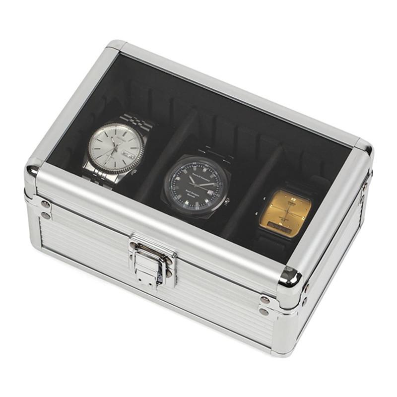 3-Piece Aluminum Watch Box: Multi-Color Storage with Transparent Lid & 3 Slots