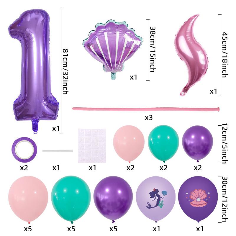 Mermaid Theme Balloon Set Printed Latex Balloon Birthday Party Scene Decoration Photo Props