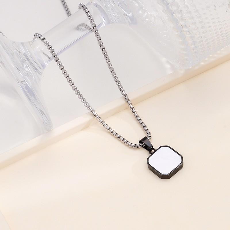 TOHM Men's Square Stainless Steel Pendant Necklace - Modern Titanium Steel Enamel Design