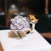 Sparkling Golden Zircon Flower Wedding Open Ring Silver Color White Gold Plated Anti Allergic  for Women
