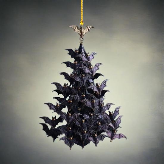 Bat Swarm Tree Ornament Black Bat Stack Hanging Decoration Gothic 2D Flat Acrylic Flying Bat Pendant for Yard Porch Halloween Home Decor