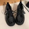 Women's Black Leather Lace-Up Thick-Soled Shoes – New 2024 Retro British Style for Spring & Autumn