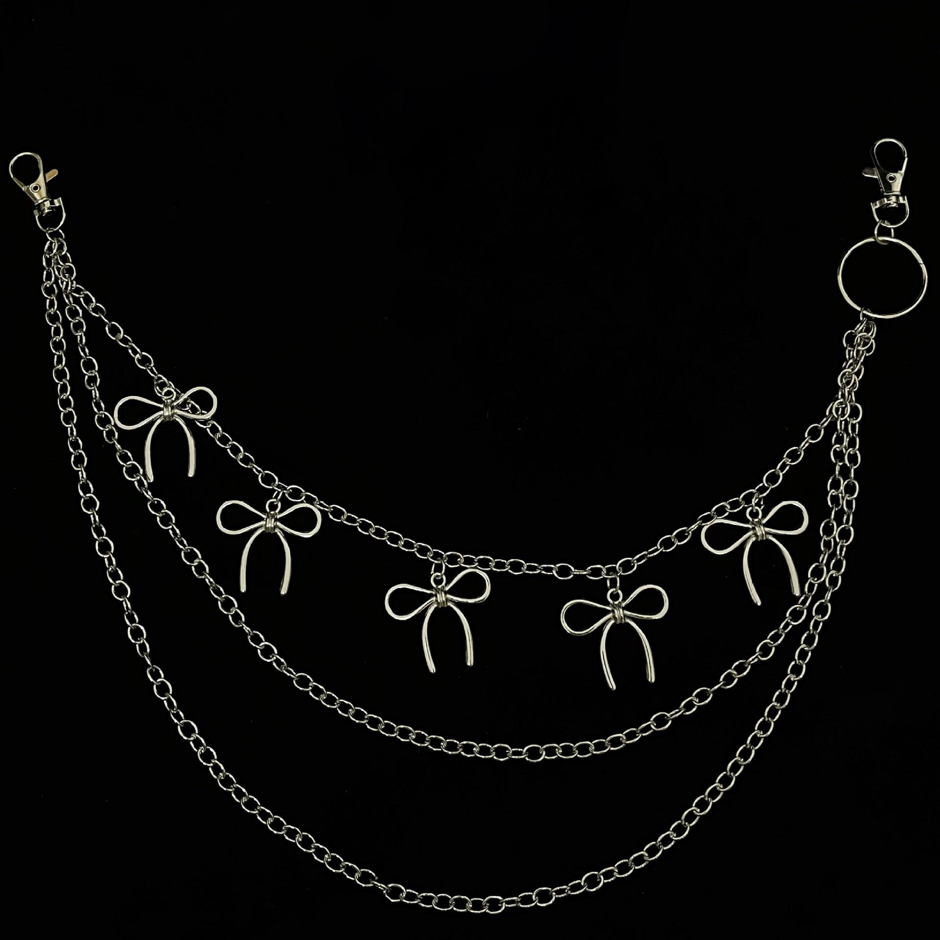 Trendy Multi-Layer Metal Pants Chain with Bow Pendant - European and American Hot Girl Style