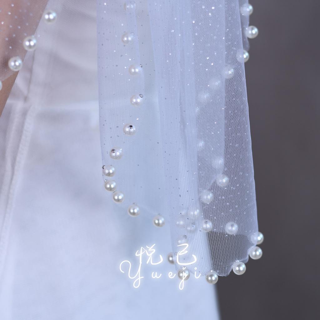 Detachable Glitter Tulle Puff Short Sleeve Cuffs, Mixed Size Pearl Beaded Sheer Arm Covers for Wedding Bridal Evening Dress