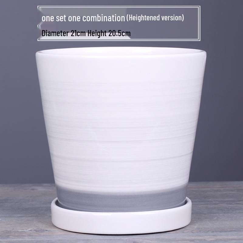 2025 Large Ceramic Flower Pot with Tray for Balcony & Living Room - Orchid & Succulent Album Style