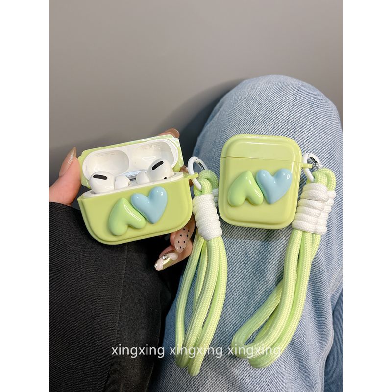 

INS Minimalist Matcha Stereo Heart Applicable Airpodspro2 Protective Case 3 Generation 4 Generation Apple Bluetooth Earbuds Case airpods4 Matcha Stereo Heart [Single Shell]]